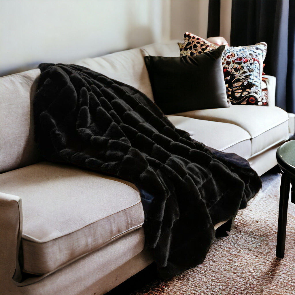 60" X 2" Black Faux Fur Plush Throw Blanket-Throws & Blankets-DECOROLALA