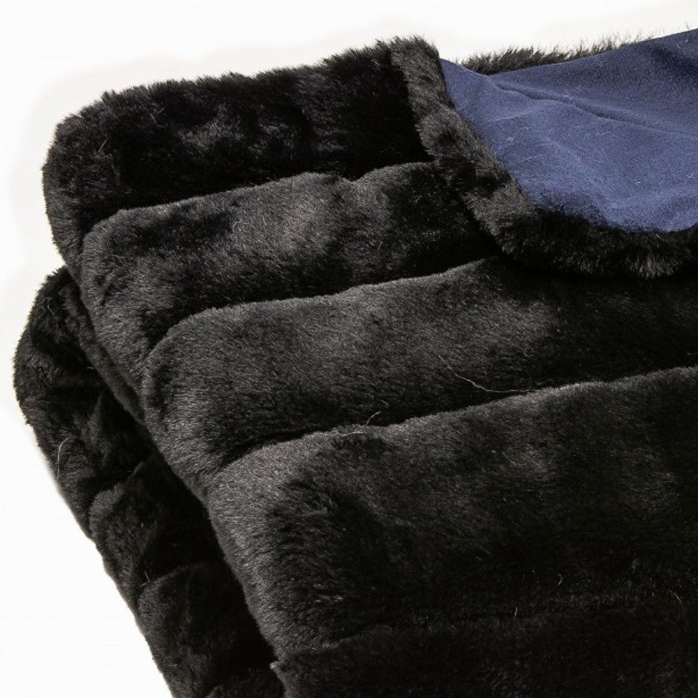 60" X 2" Black Faux Fur Plush Throw Blanket-Throws & Blankets-DECOROLALA