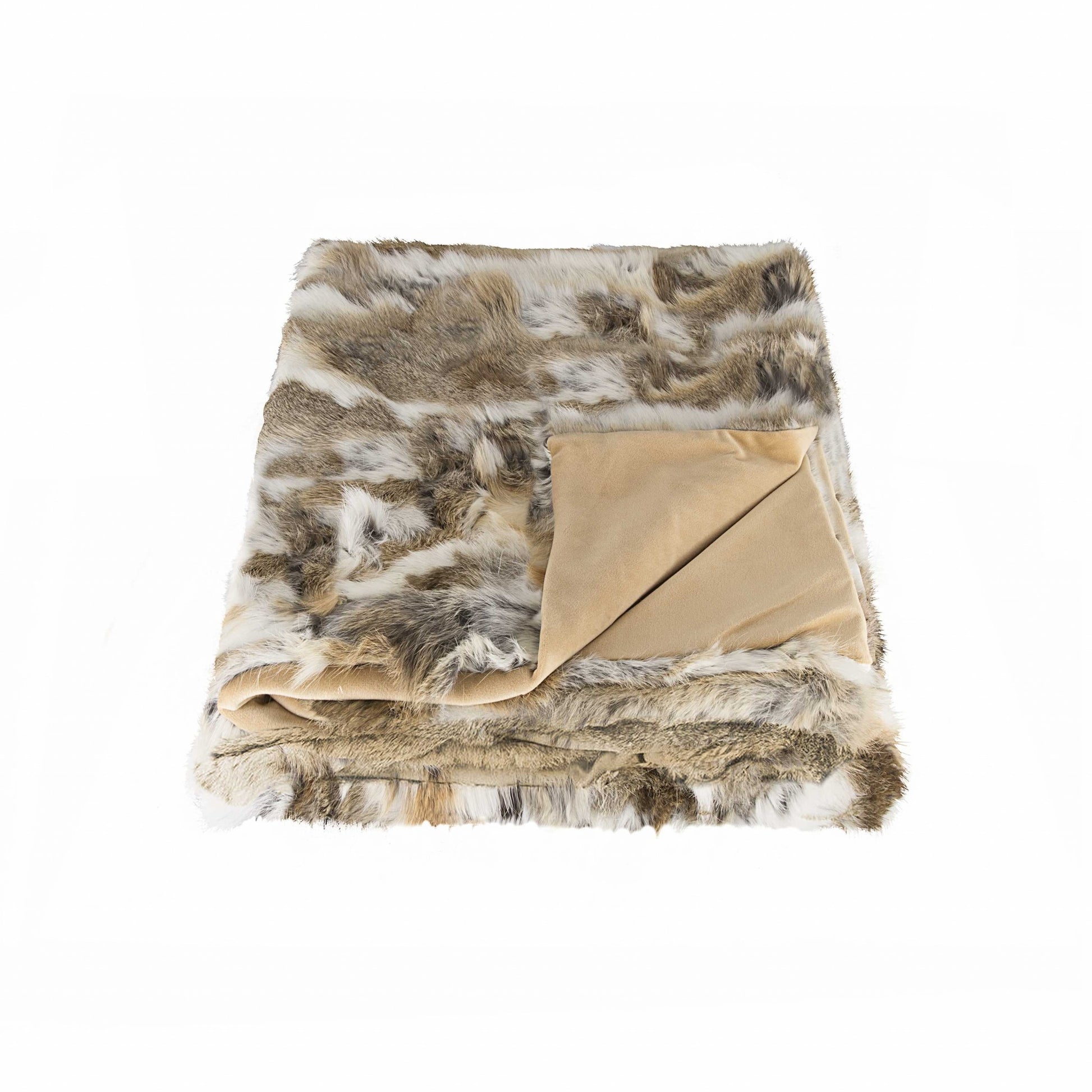 60" X 50" Tan Knitted Rabbit Fur Animal Print Throw Blanket-Throws & Blankets-DECOROLALA
