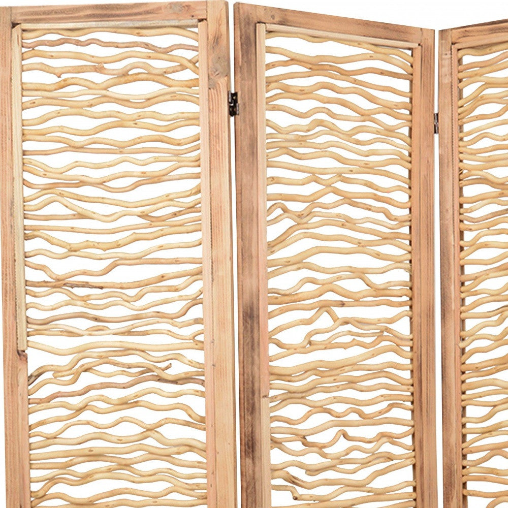 60 X 69 Brown 3 Panel Wood Foldable Screen-Room Dividers-DECOROLALA