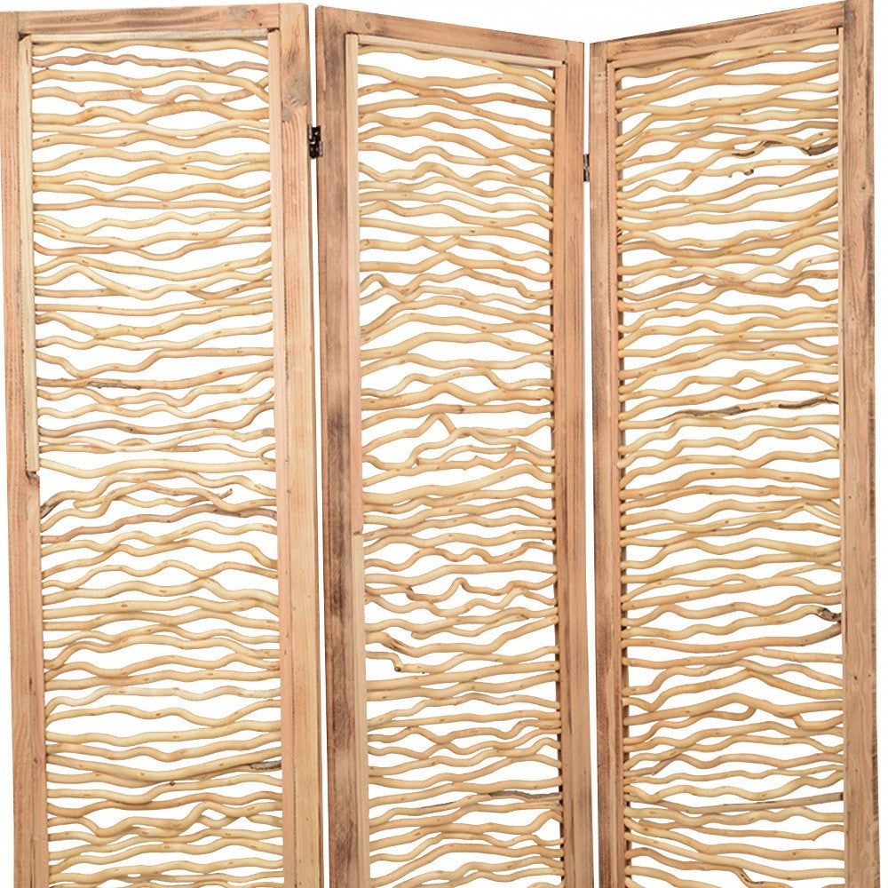 60 X 69 Brown 3 Panel Wood Foldable Screen-Room Dividers-DECOROLALA