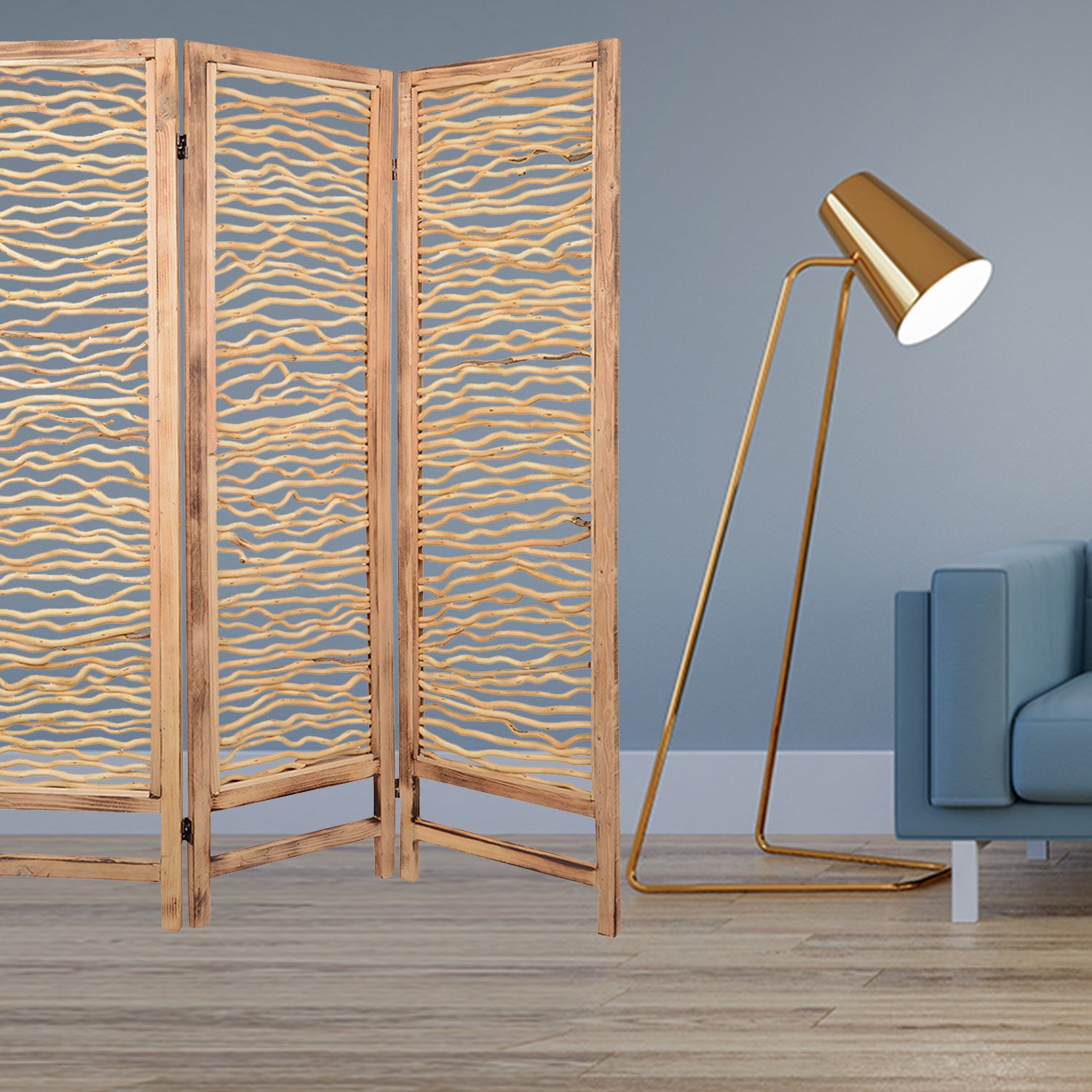 60 X 69 Brown 3 Panel Wood Foldable Screen-Room Dividers-DECOROLALA