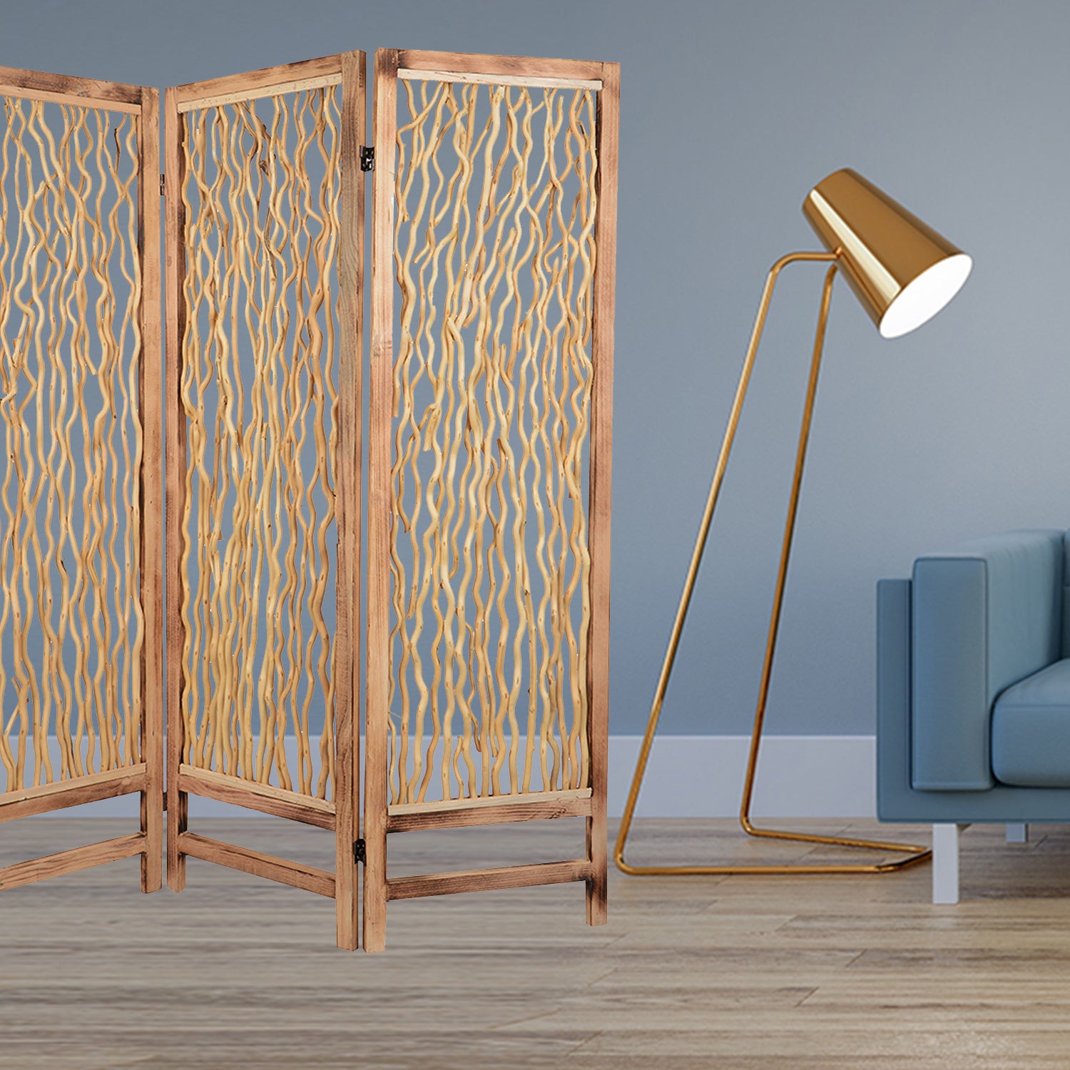 60 X 69 Brown 3 Panel Wood Foldable Screen-Room Dividers-DECOROLALA