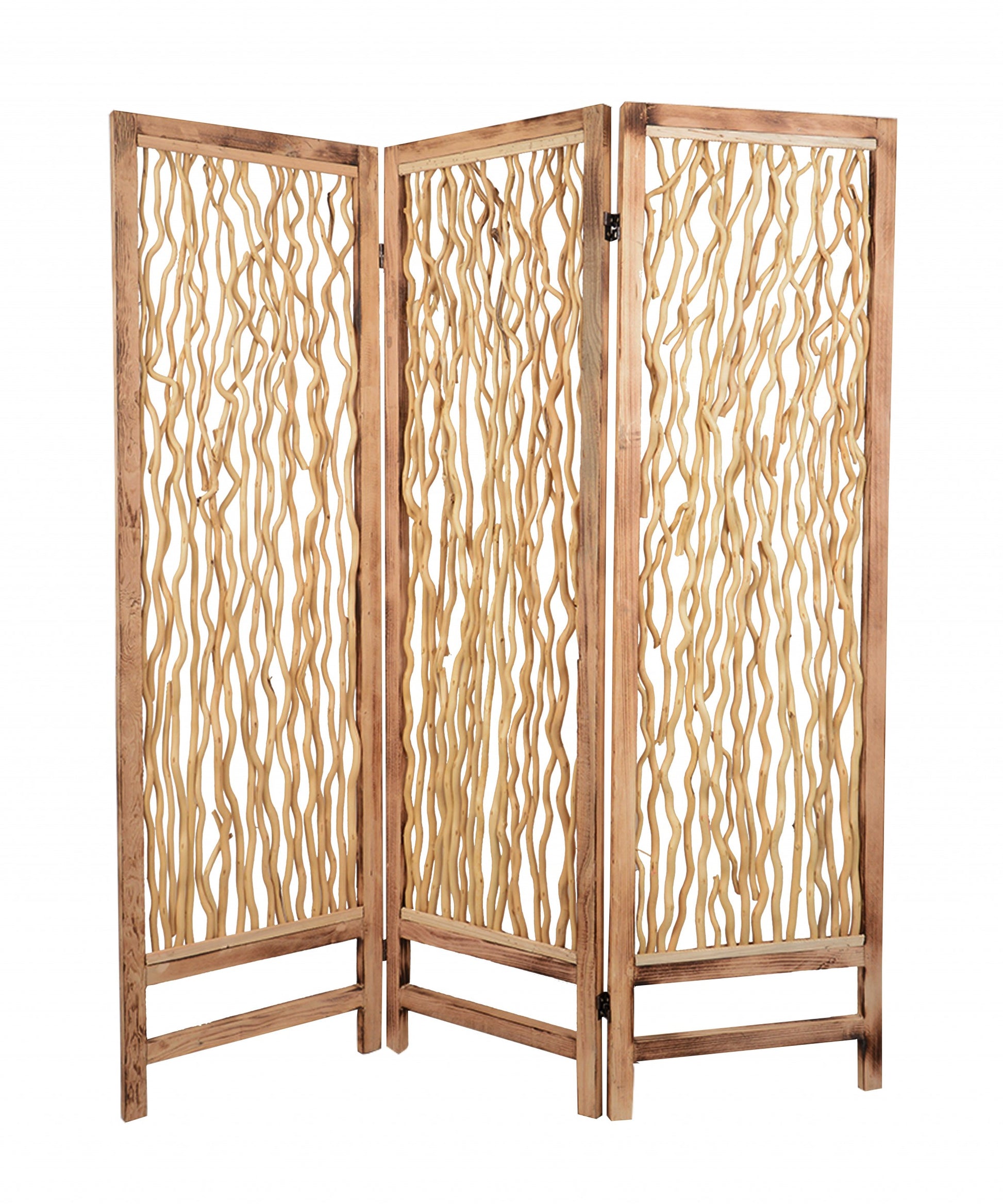 60 X 69 Brown 3 Panel Wood Foldable Screen-Room Dividers-DECOROLALA
