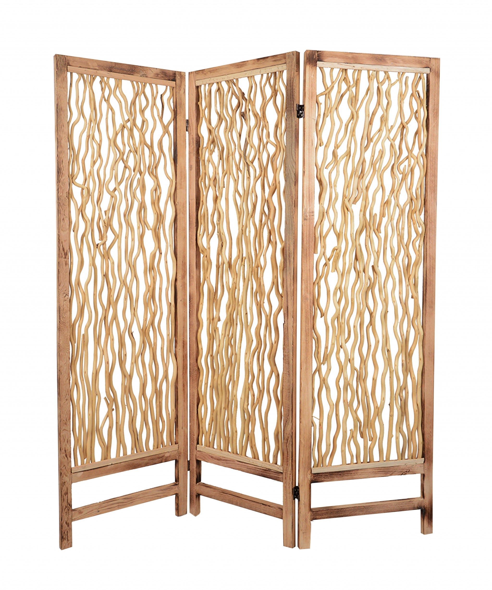 60 X 69 Brown 3 Panel Wood Foldable Screen-Room Dividers-DECOROLALA