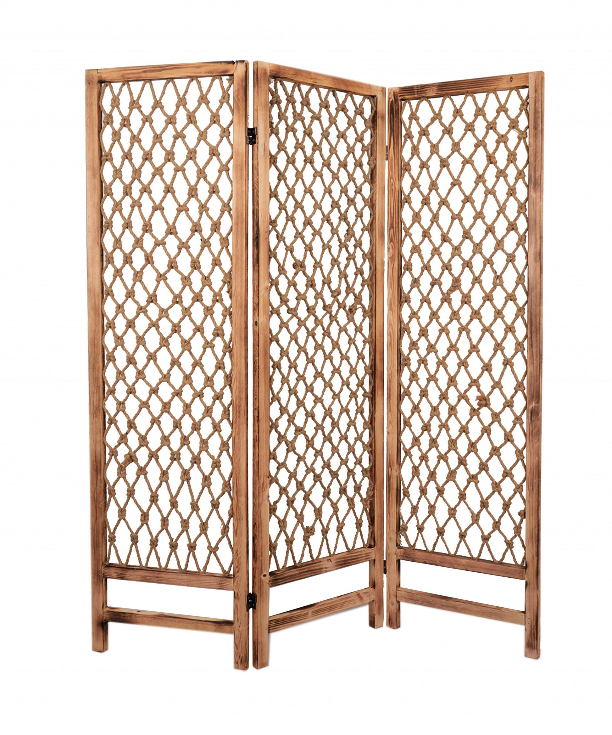 60 X 69 Natural Rope Wooden Screen-Room Dividers-DECOROLALA