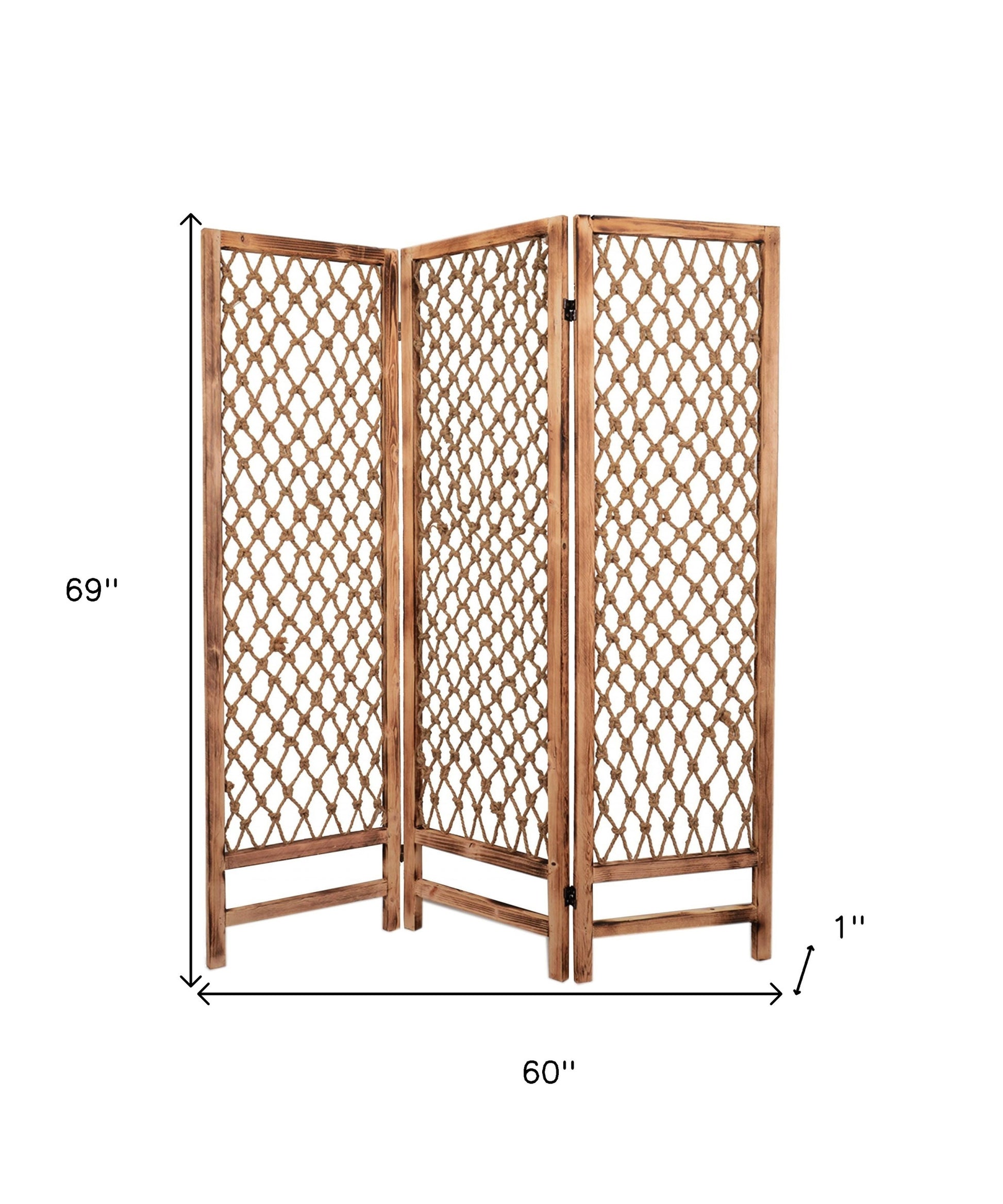 60 X 69 Natural Rope Wooden Screen-Room Dividers-DECOROLALA