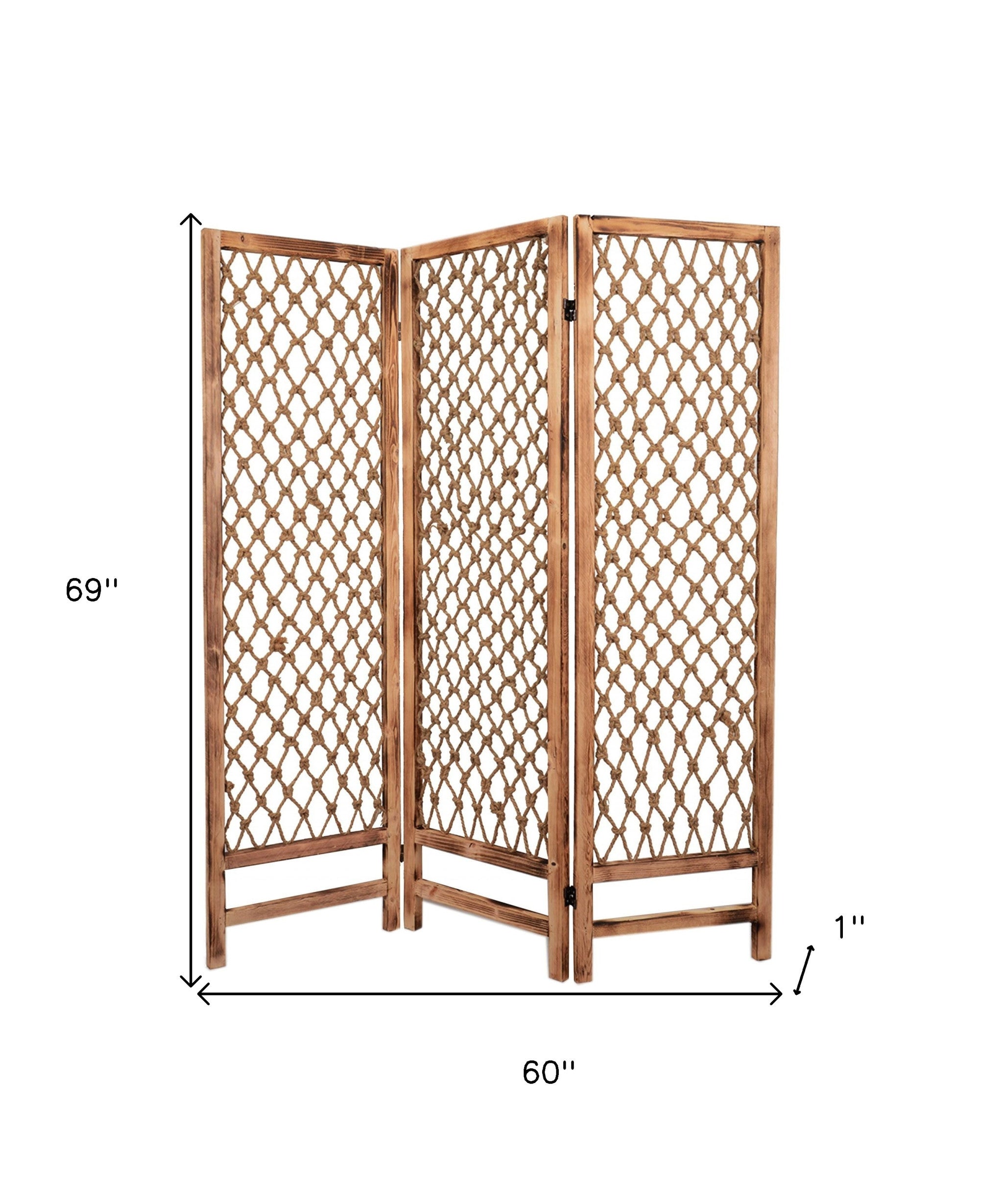 60 X 69 Natural Rope Wooden Screen-Room Dividers-DECOROLALA
