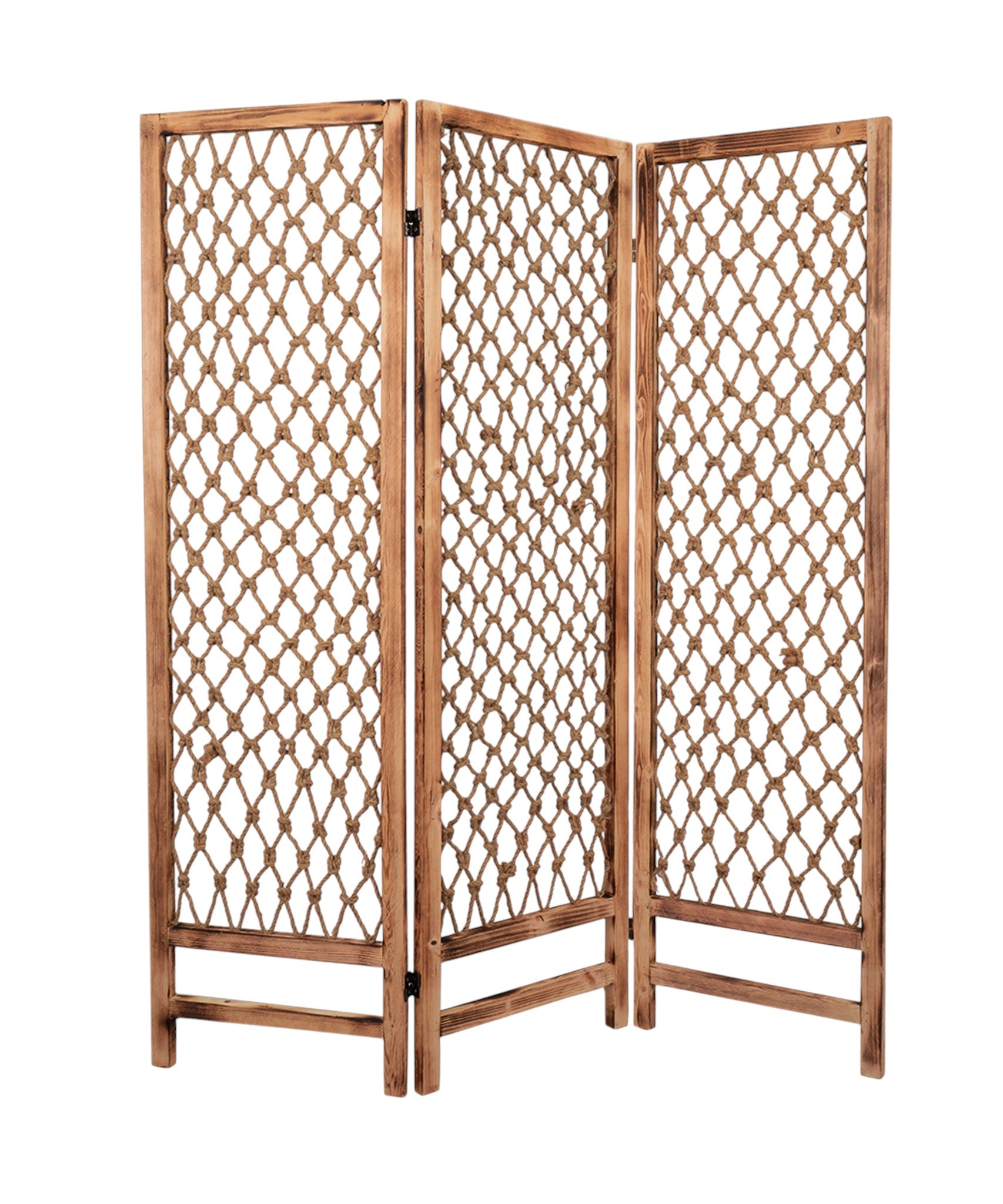 60 X 69 Natural Rope Wooden Screen-Room Dividers-DECOROLALA
