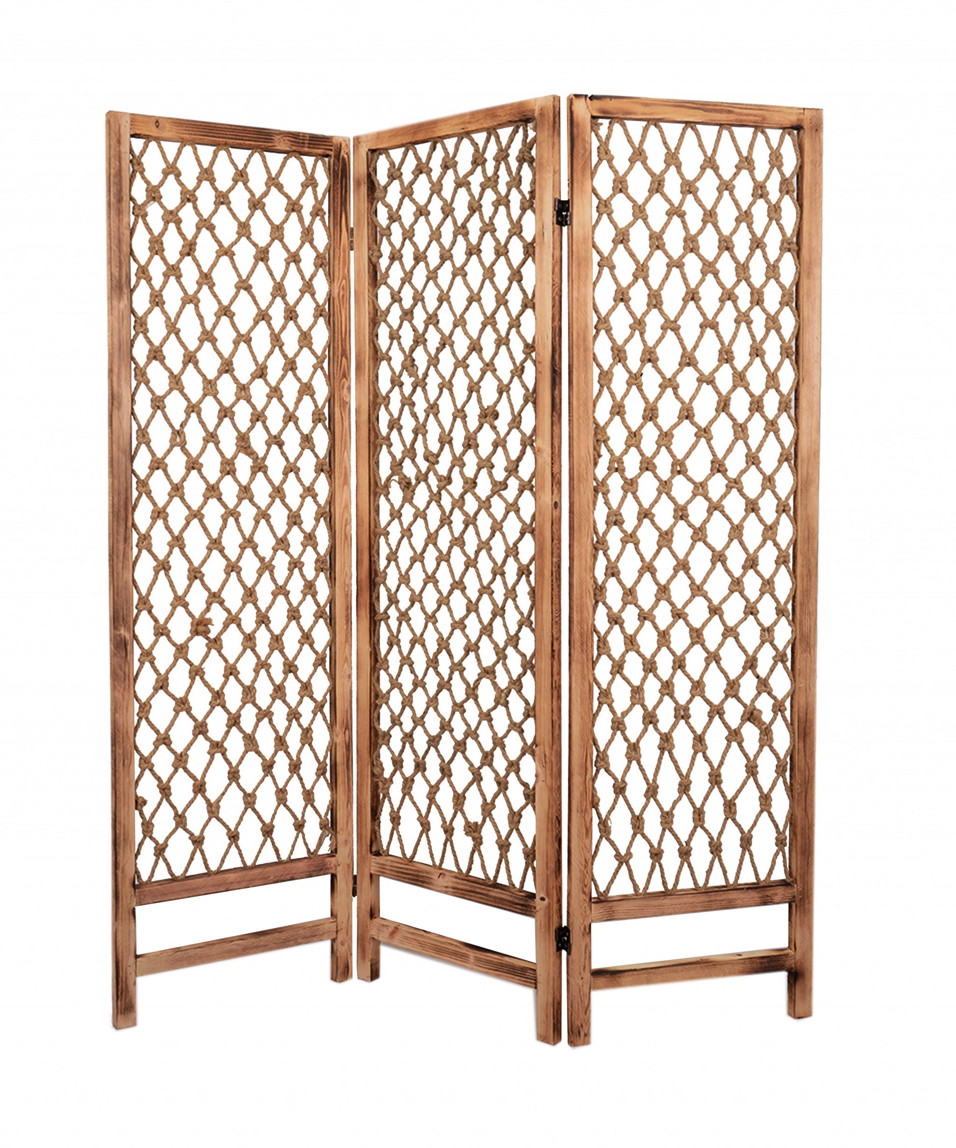 60 X 69 Natural Rope Wooden Screen-Room Dividers-DECOROLALA