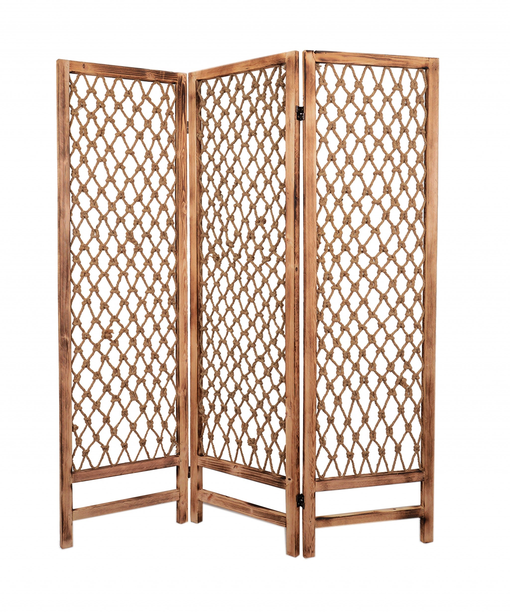 60 X 69 Natural Rope Wooden Screen-Room Dividers-DECOROLALA