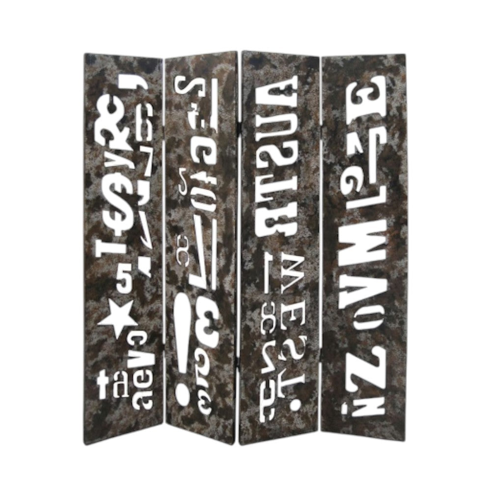 60" X 71" Brown Distressed Wooden Screen-Room Dividers-DECOROLALA