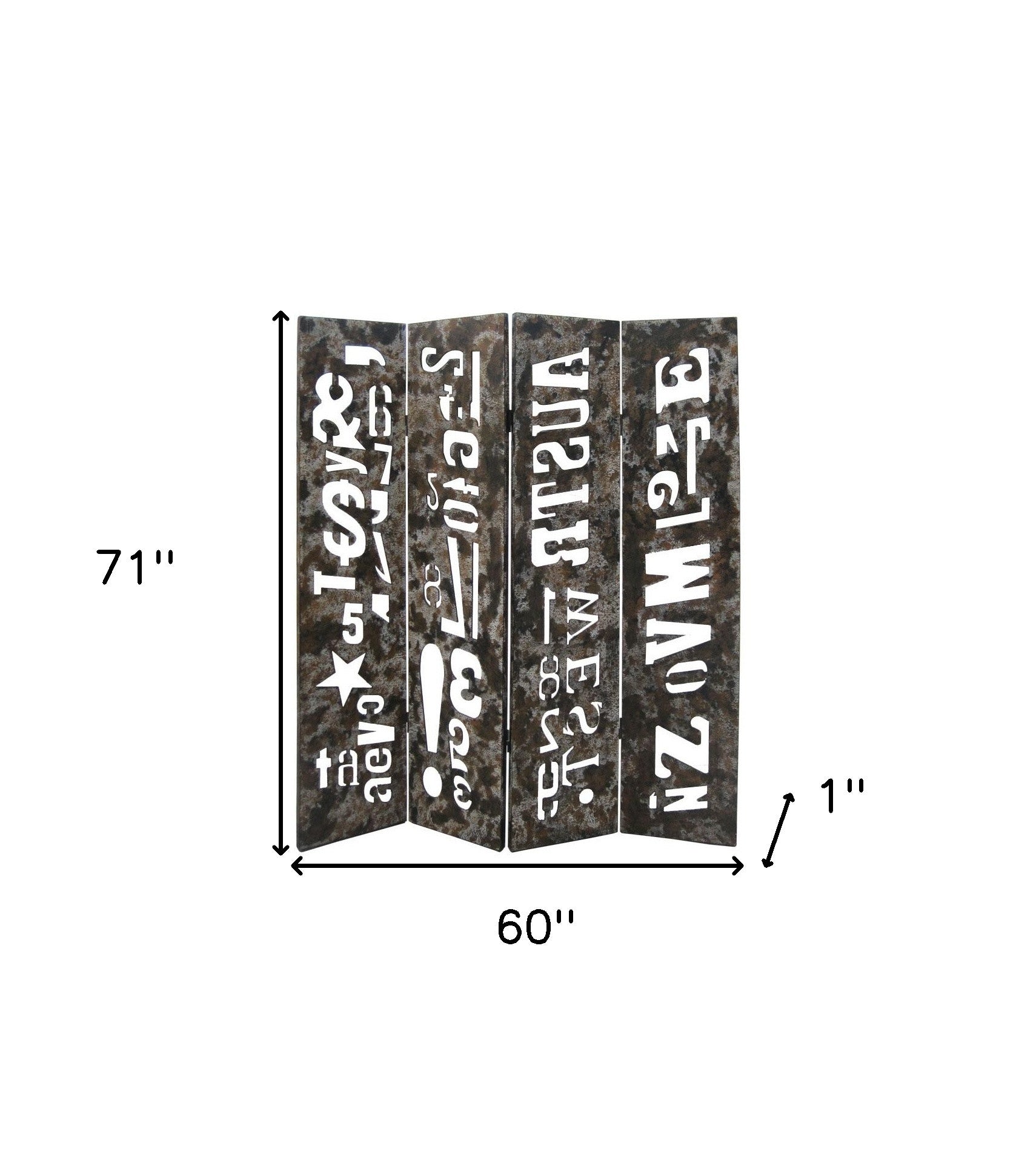 60" X 71" Brown Distressed Wooden Screen-Room Dividers-DECOROLALA