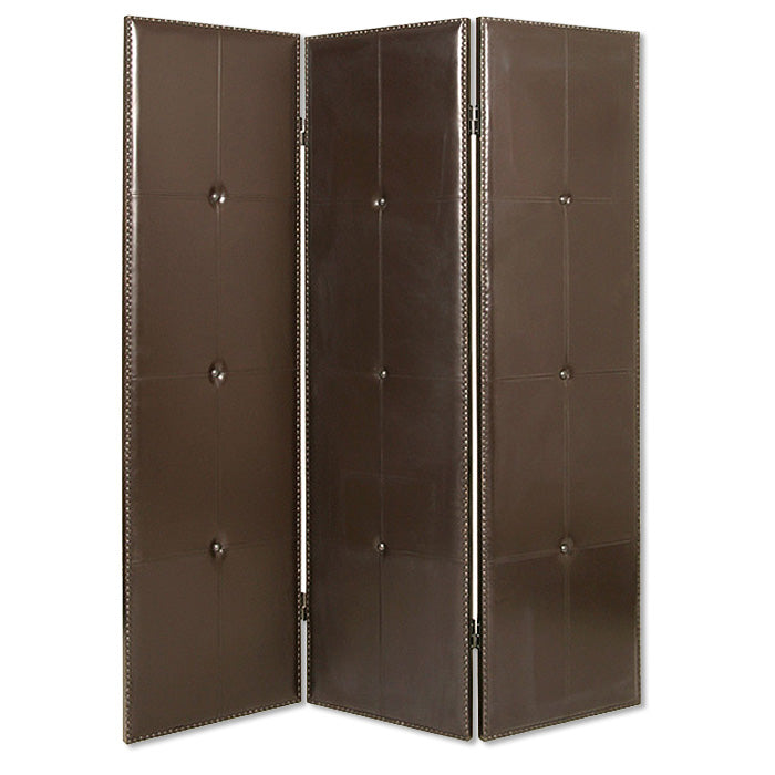 60" X 72" Brown Faux Leather Screen-Room Dividers-DECOROLALA
