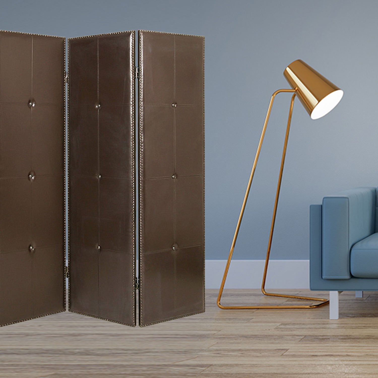 60" X 72" Brown Faux Leather Screen-Room Dividers-DECOROLALA