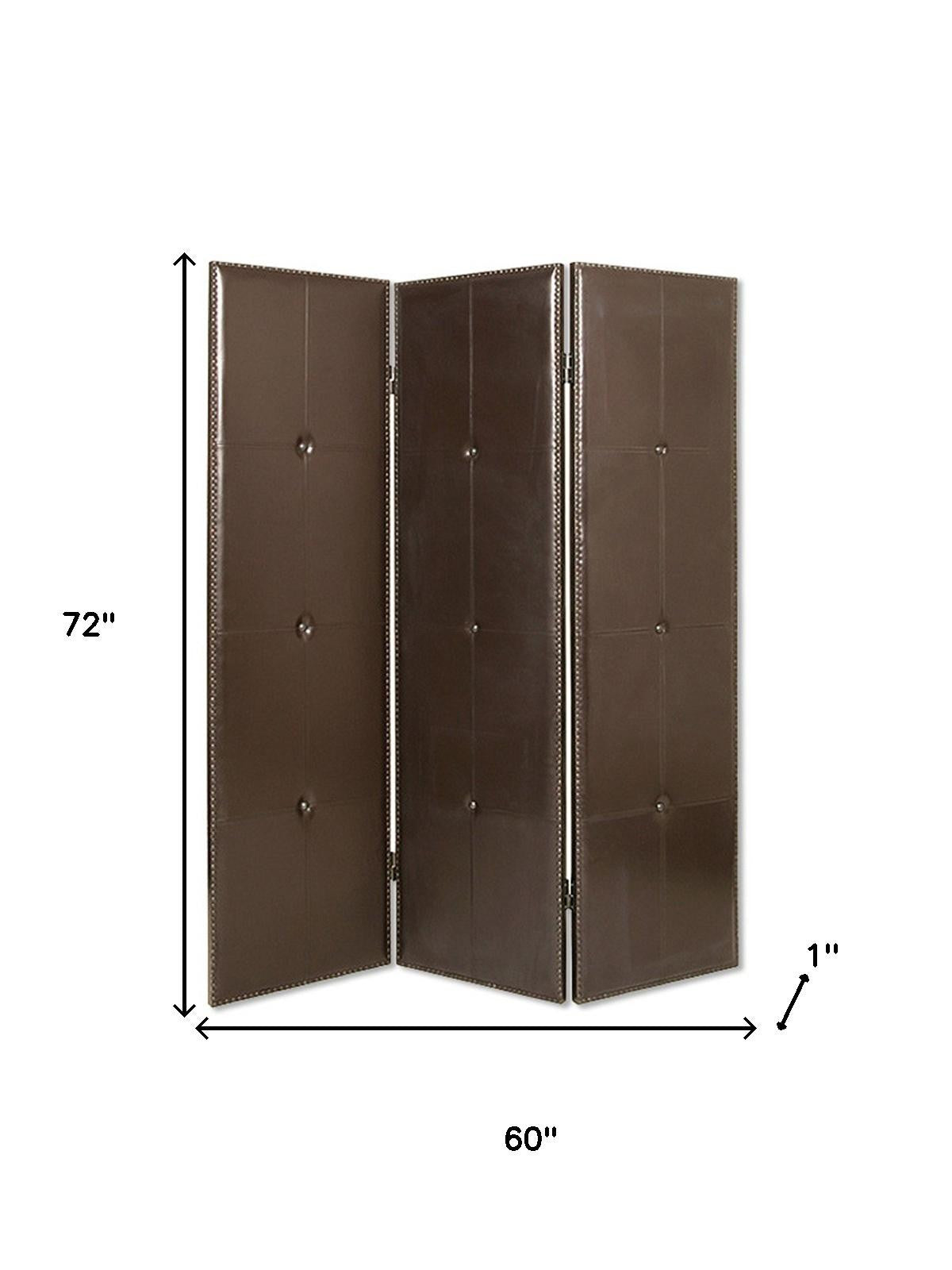60" X 72" Brown Faux Leather Screen-Room Dividers-DECOROLALA