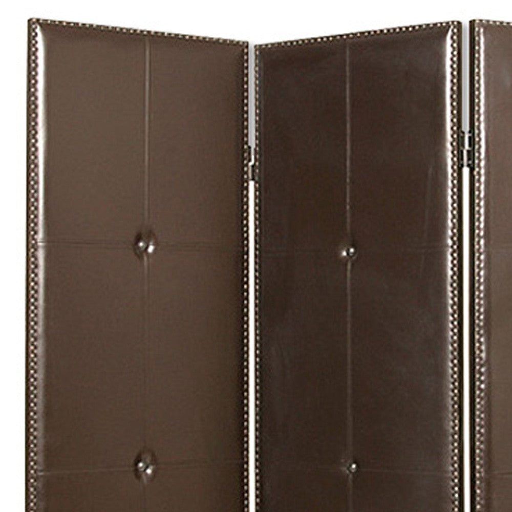 60" X 72" Brown Faux Leather Screen-Room Dividers-DECOROLALA