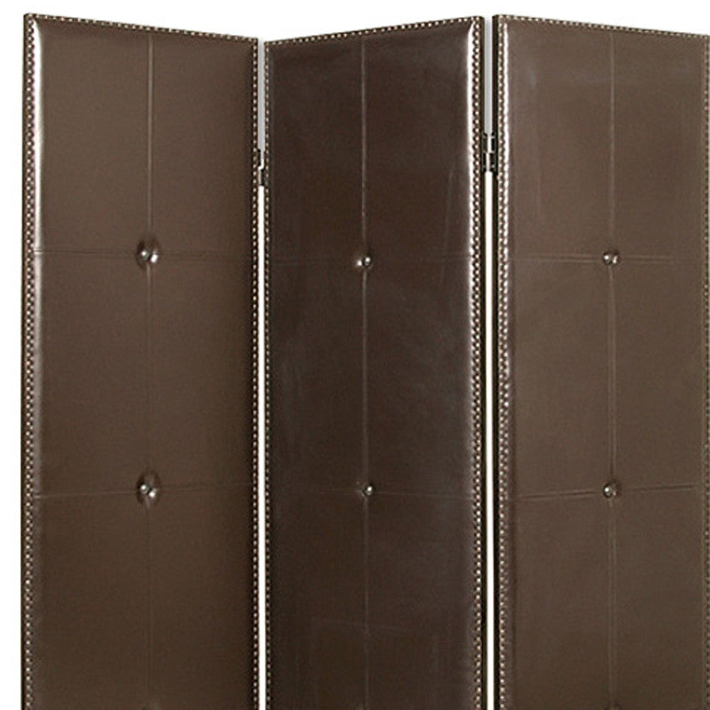 60" X 72" Brown Faux Leather Screen-Room Dividers-DECOROLALA