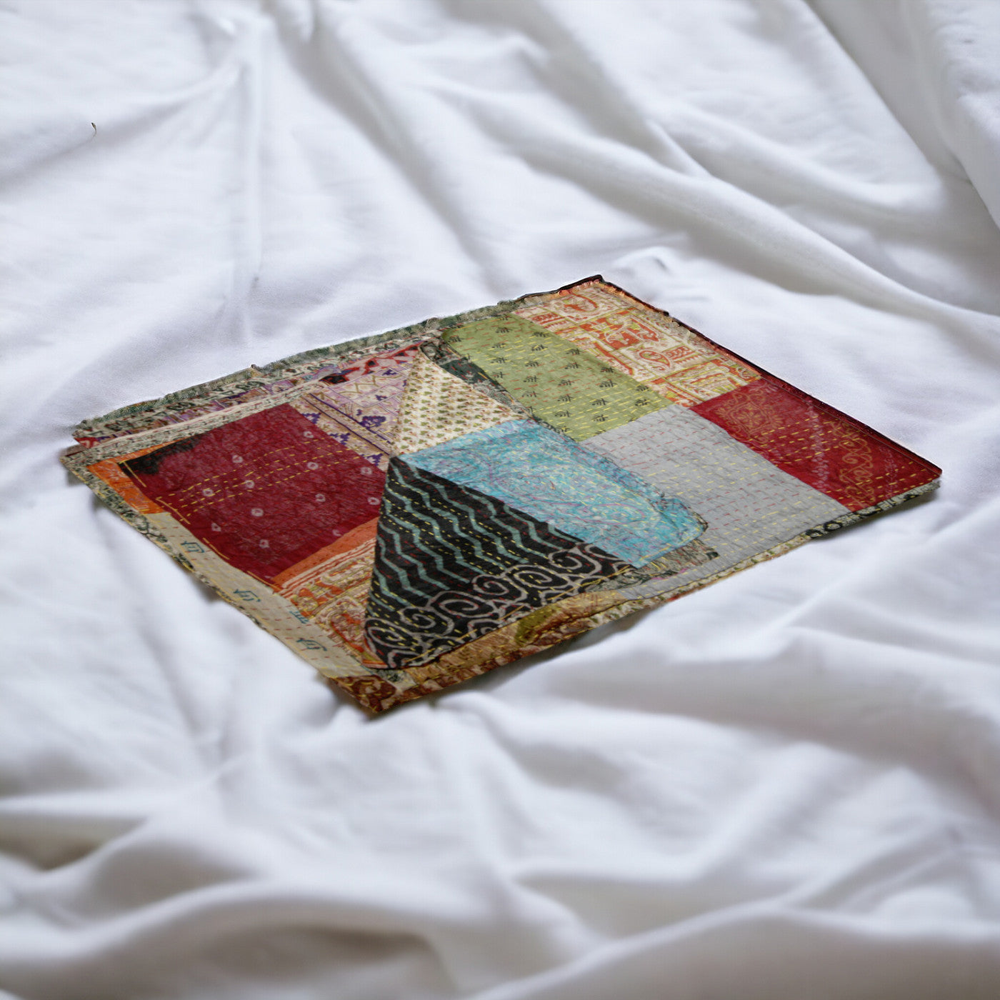 60" X 90" Blue Black and Brown Kantha Cotton Patchwork Throw Blanket with Embroidery-Throws & Blankets-DECOROLALA