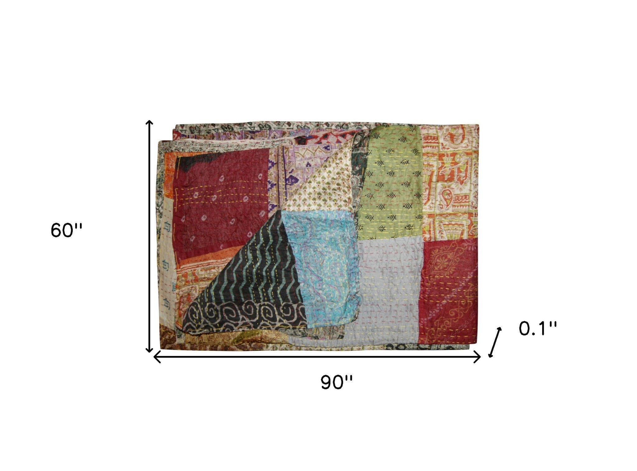 60" X 90" Blue Black and Brown Kantha Cotton Patchwork Throw Blanket with Embroidery-Throws & Blankets-DECOROLALA