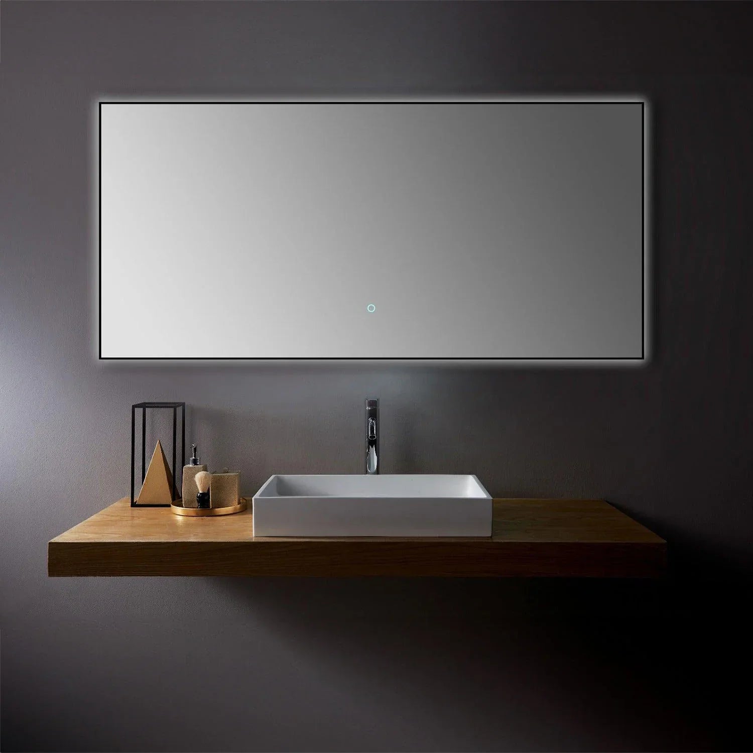 60" x 28" Matte Black Aluminum LED Bathroom Mirror with Anti-Fog and Dimming-Migration_Mirrors-DECOROLALA