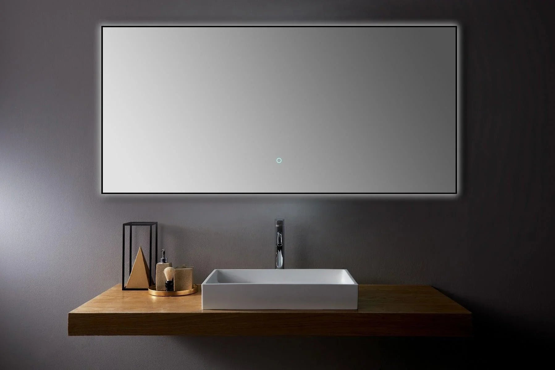 60" x 28" Premium LED Bathroom Mirror with Matte Black Aluminum Frame - Anti-Fog Smart Mirror with Adaptive Dimming Control, 6000K Cool White Lighting & Compact Illumination Design-Migration_Mirrors-DECOROLALA