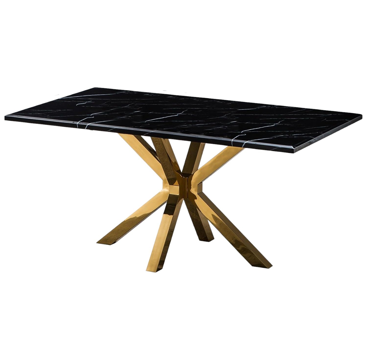 79" Black and Gold Marble and Metal Cross Leg Base Dining Table-Dining Tables-DECOROLALA