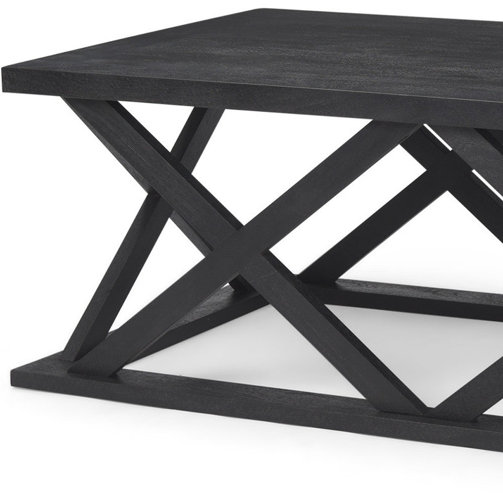 48" Black Solid Wood Geo Frame Coffee Table-7