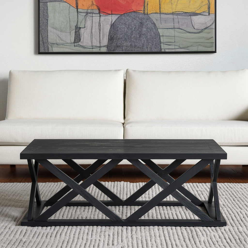 48" Black Solid Wood Geo Frame Coffee Table-0