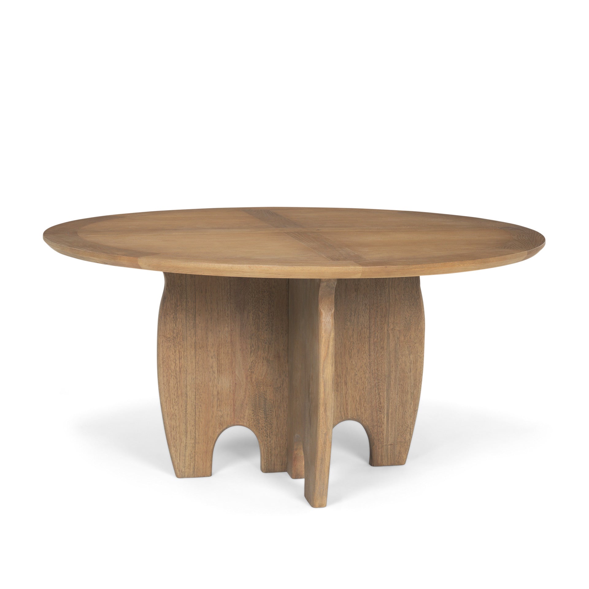 59" Brown Solid Wood Pedestal Base Round Top Dining Table-Dining Tables-DECOROLALA