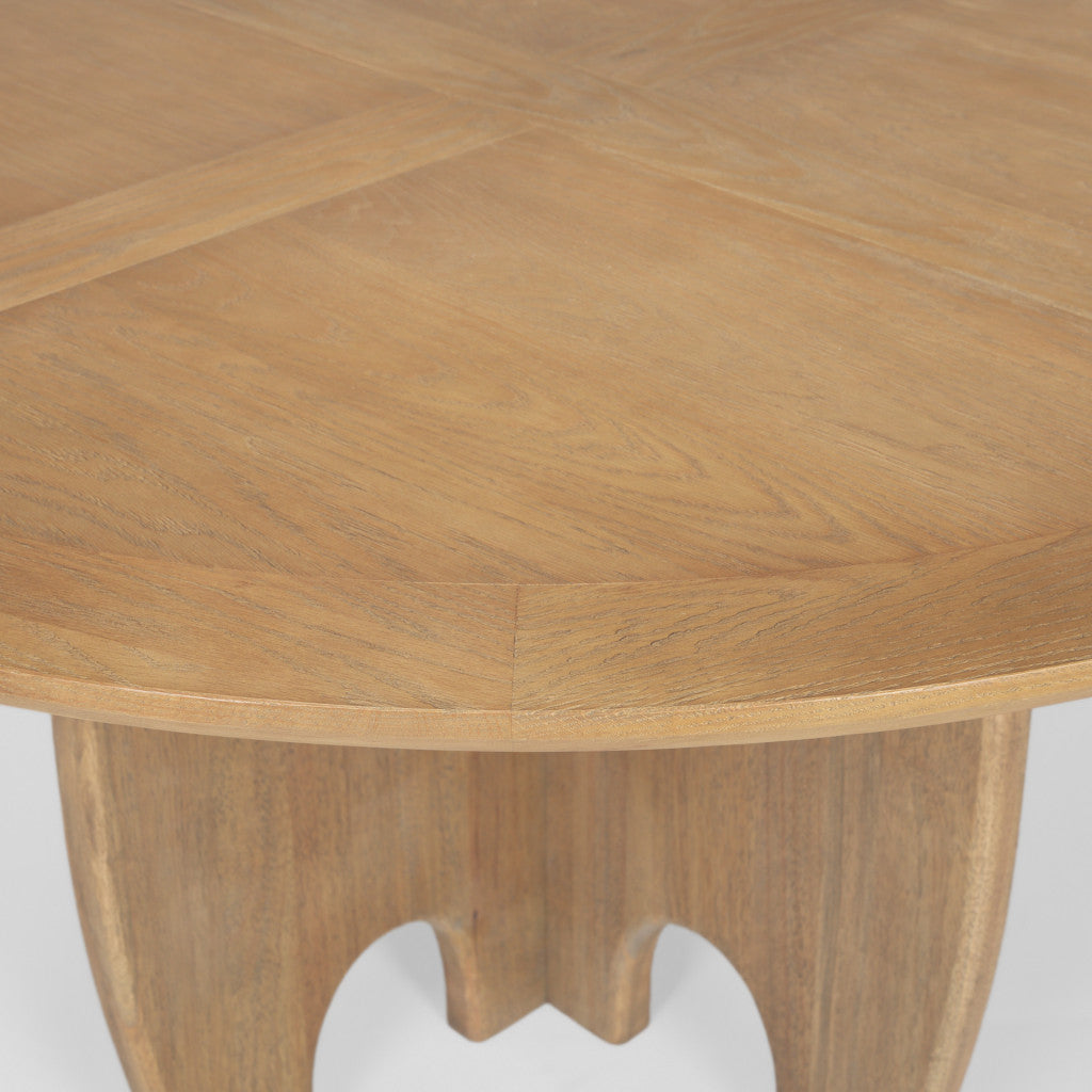 59" Brown Solid Wood Pedestal Base Round Top Dining Table-Dining Tables-DECOROLALA