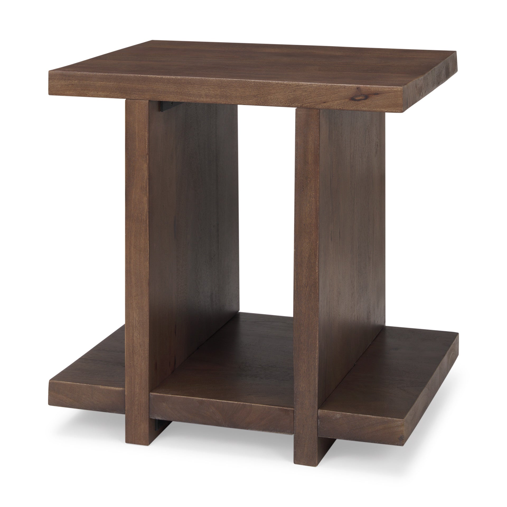 22" Brown Solid Wood Sled End Table With Shelf-End-Side Tables-DECOROLALA
