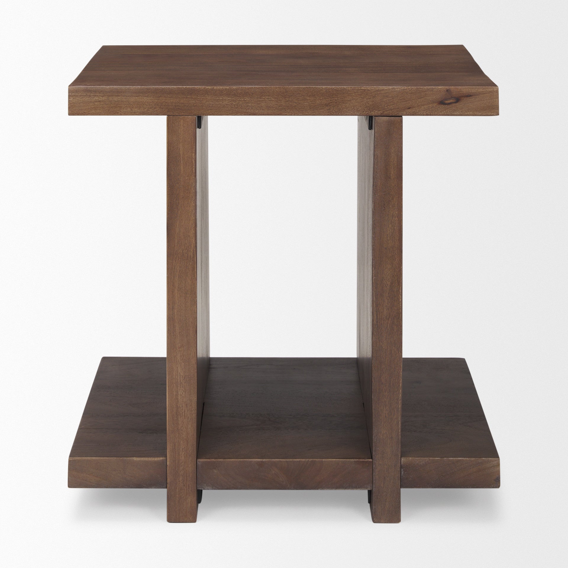 22" Brown Solid Wood Sled End Table With Shelf-End-Side Tables-DECOROLALA