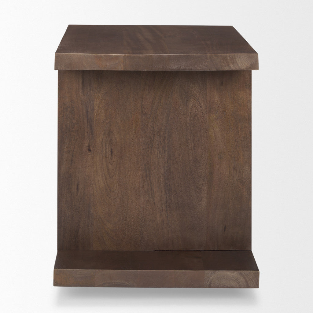 22" Brown Solid Wood Sled End Table With Shelf-End-Side Tables-DECOROLALA
