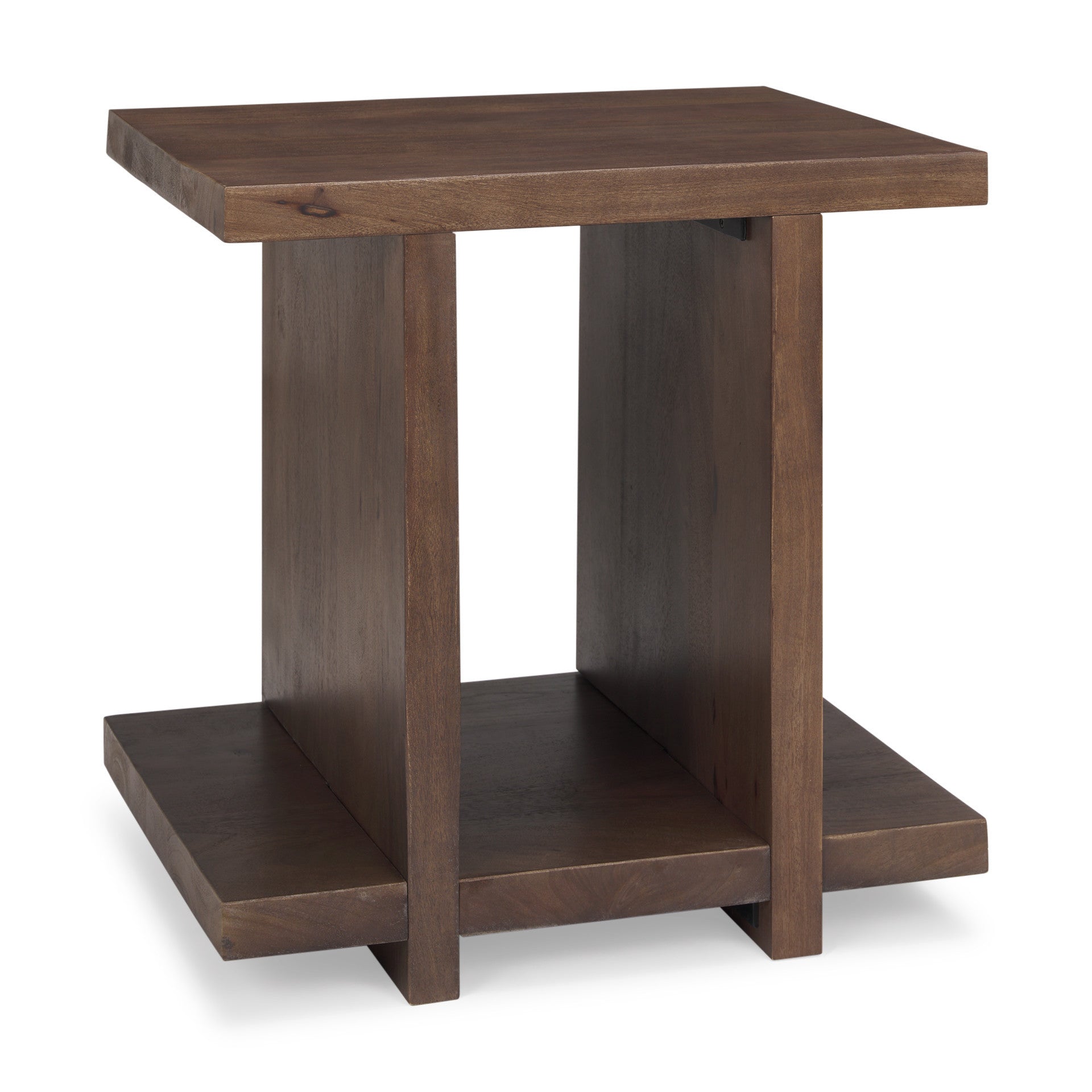22" Brown Solid Wood Sled End Table With Shelf-End-Side Tables-DECOROLALA