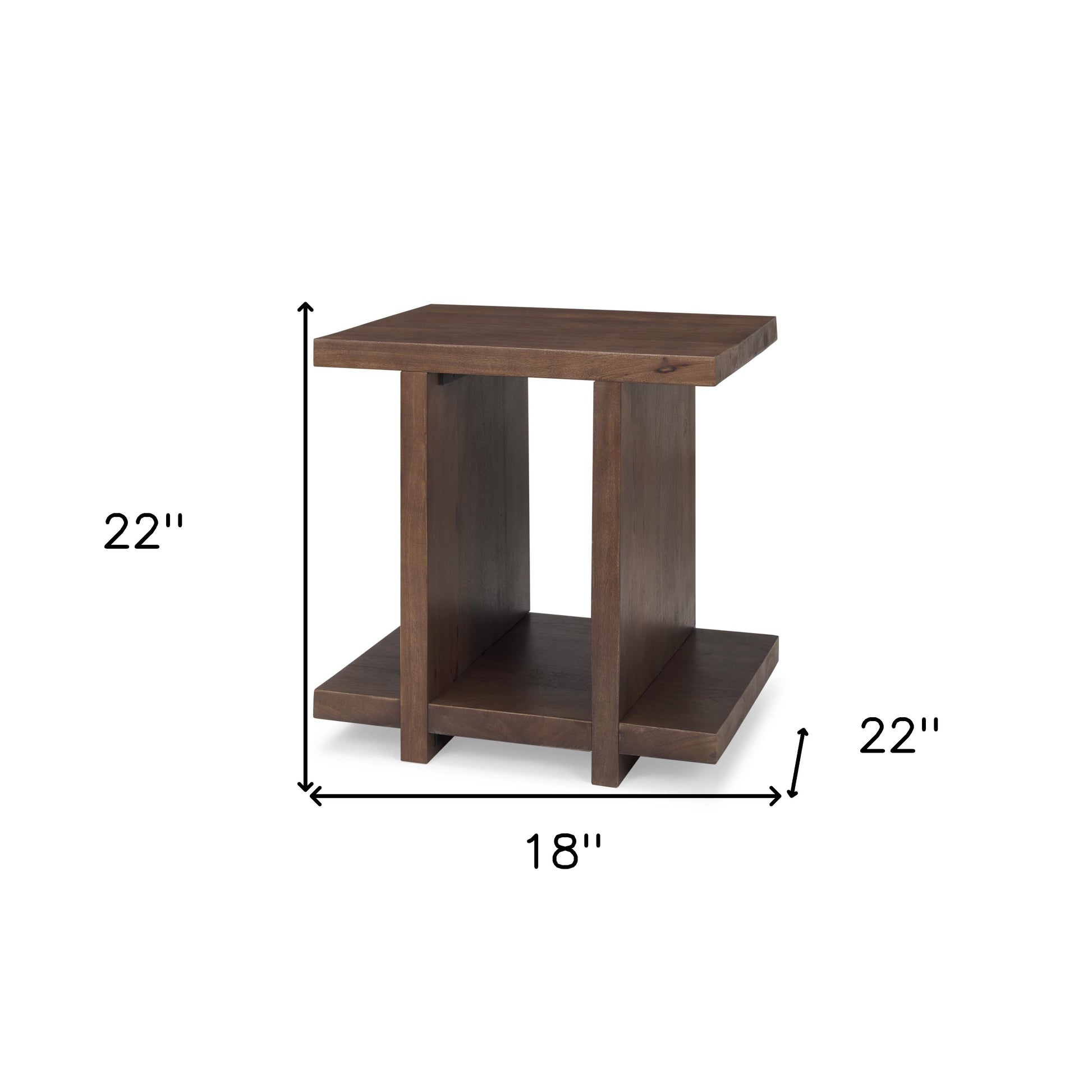 22" Brown Solid Wood Sled End Table With Shelf-End-Side Tables-DECOROLALA