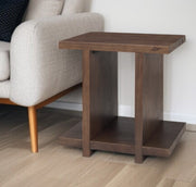 22" Brown Solid Wood Sled End Table With Shelf-End-Side Tables-DECOROLALA
