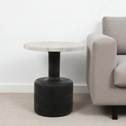 21" White and Black Distressed Marble and Solid Wood Round Pedestal End Table-End-Side Tables-DECOROLALA