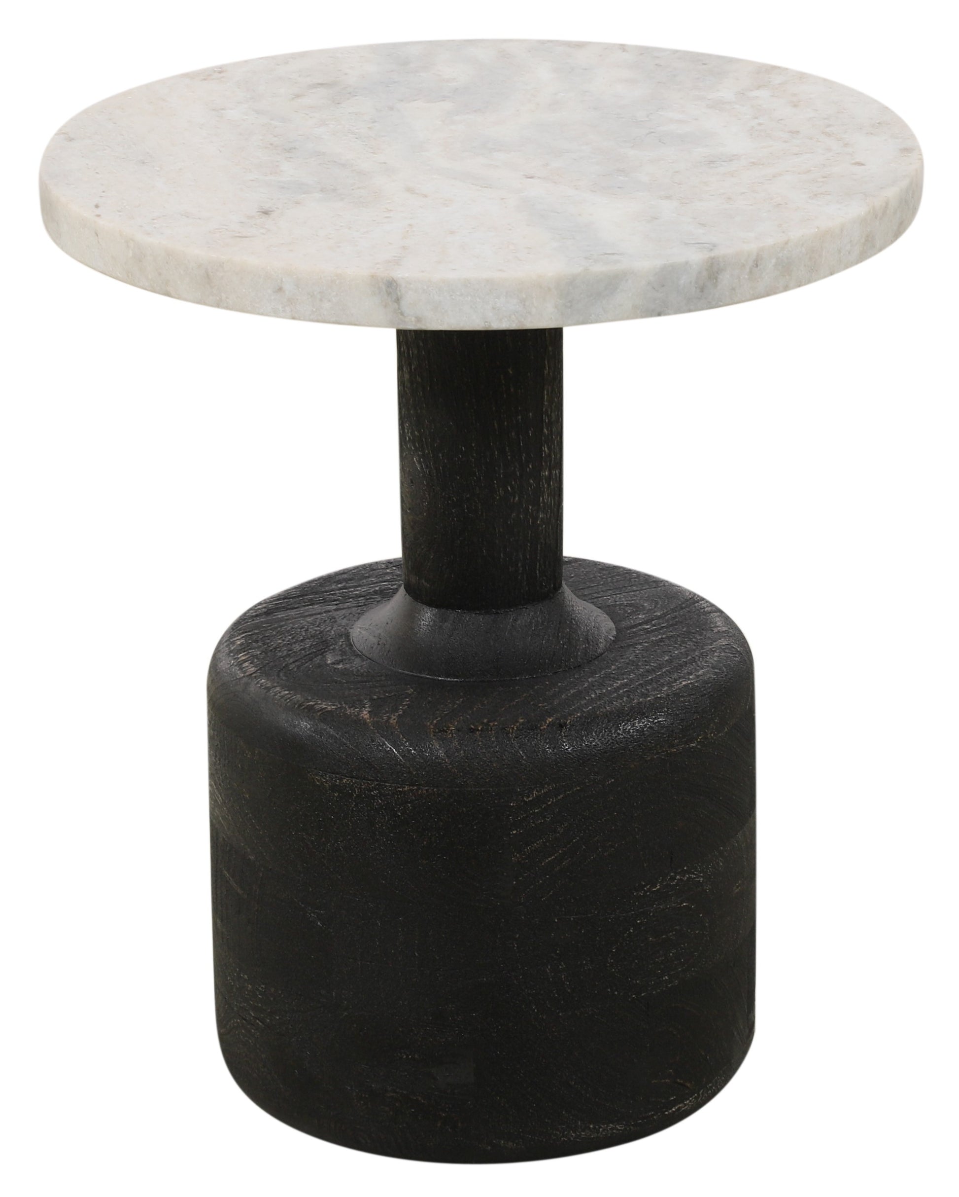 21" White and Black Distressed Marble and Solid Wood Round Pedestal End Table-End-Side Tables-DECOROLALA
