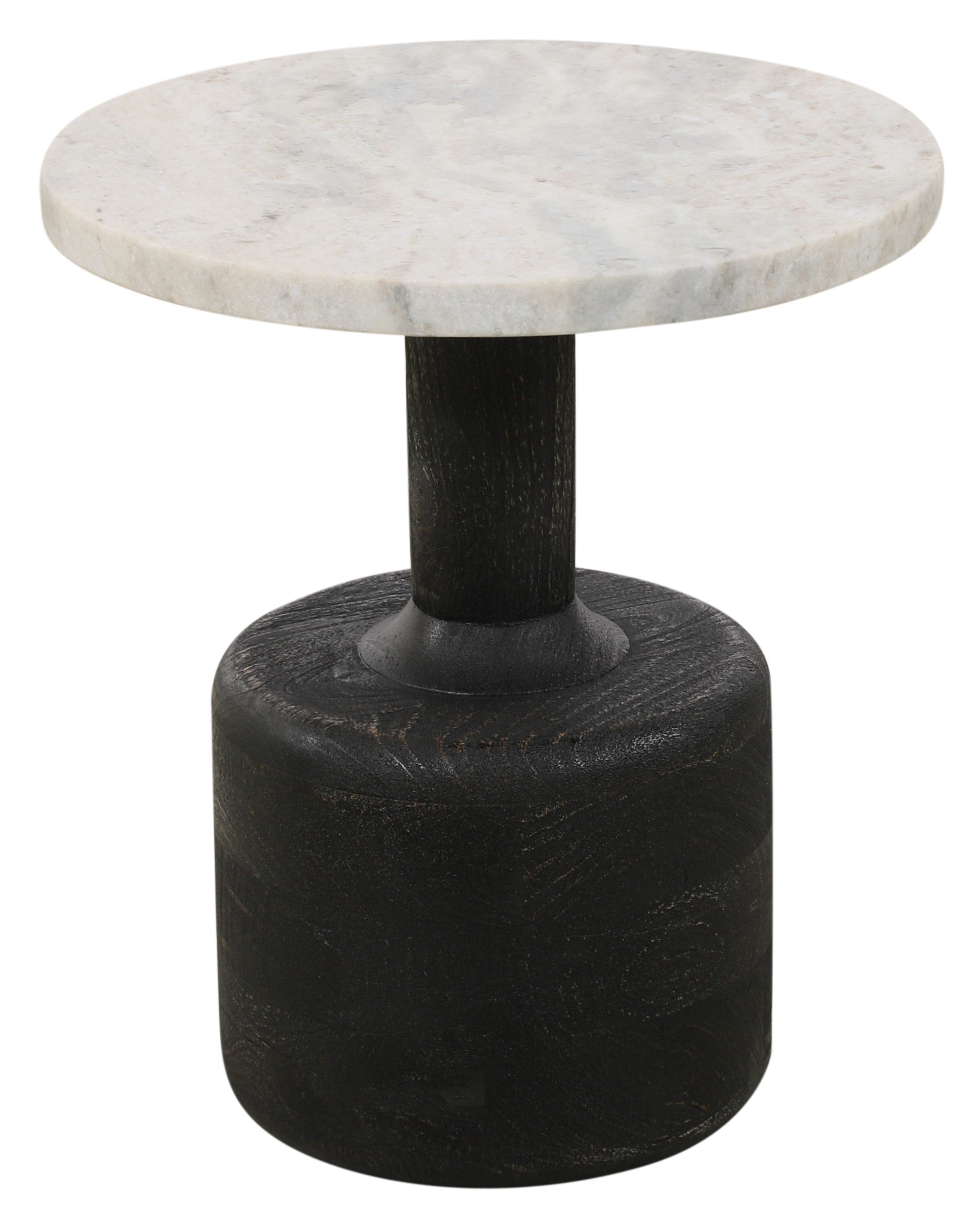 21" White and Black Distressed Marble and Solid Wood Round Pedestal End Table-End-Side Tables-DECOROLALA