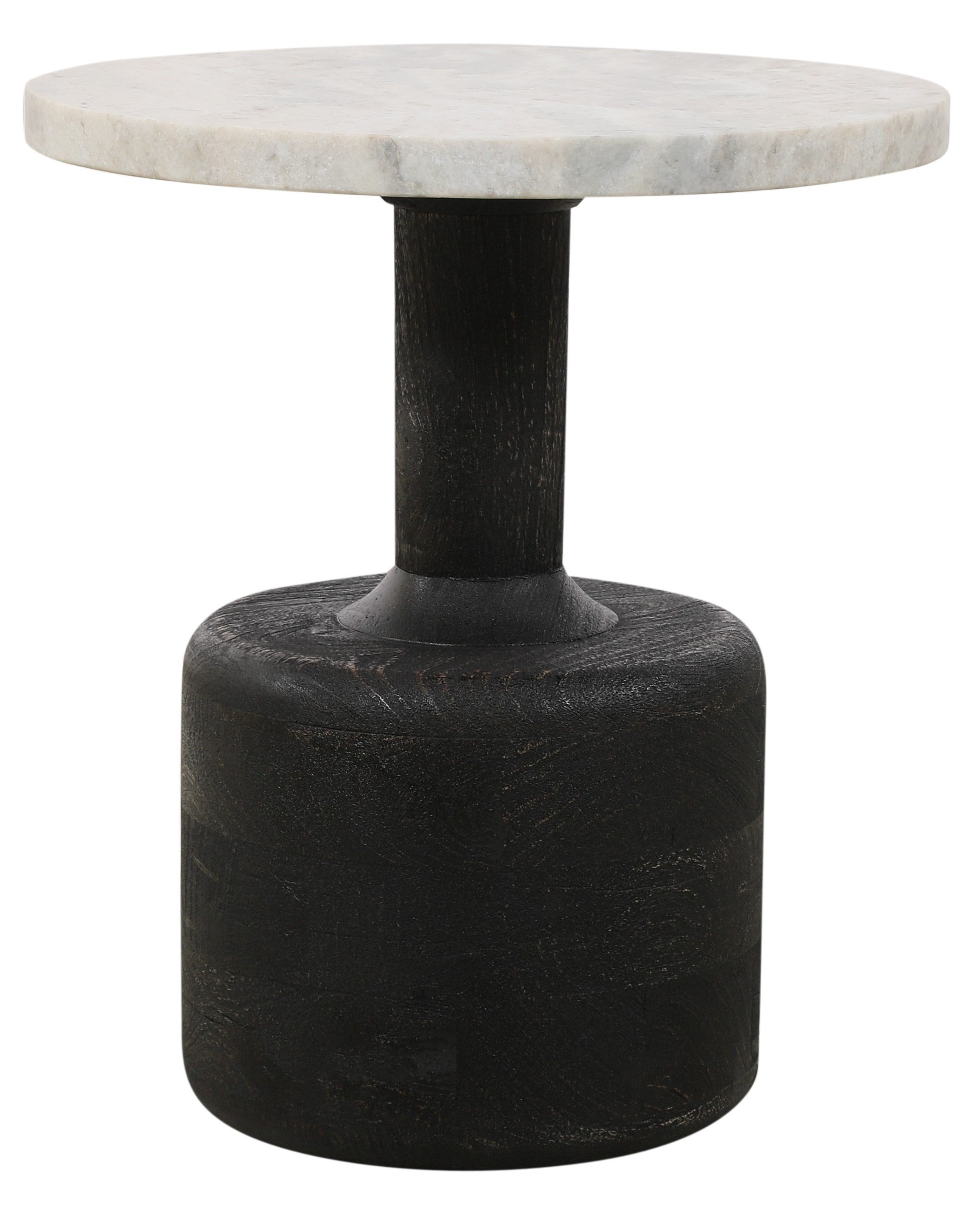 21" White and Black Distressed Marble and Solid Wood Round Pedestal End Table-End-Side Tables-DECOROLALA