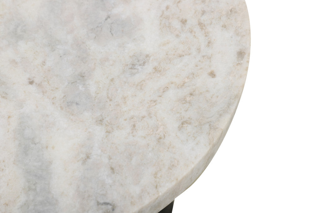 21" White and Black Distressed Marble and Solid Wood Round Pedestal End Table-End-Side Tables-DECOROLALA