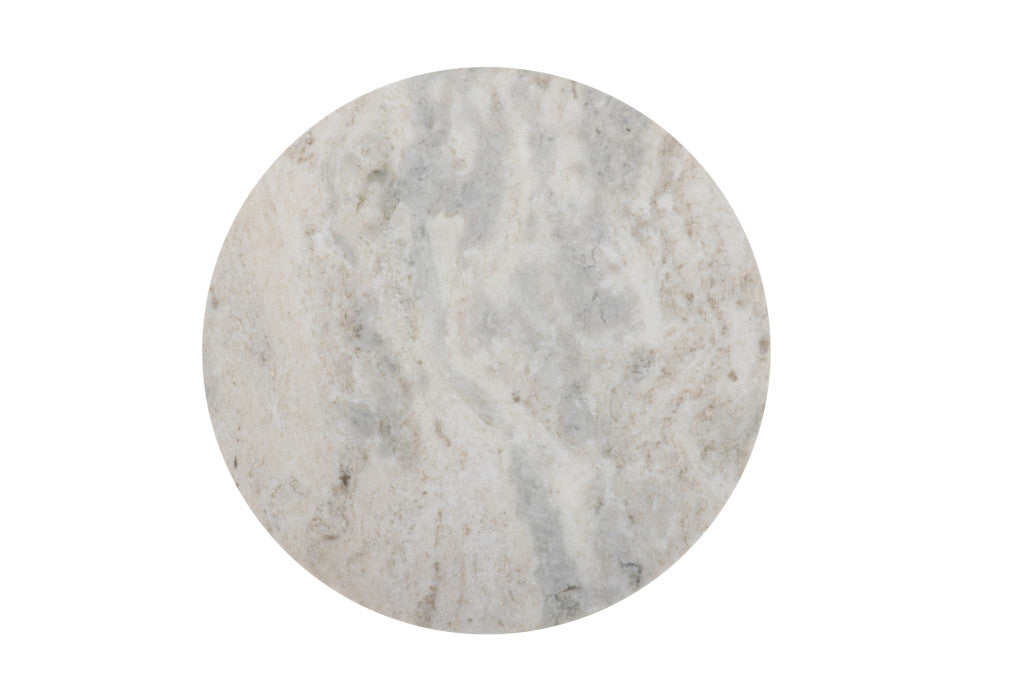 21" White and Black Distressed Marble and Solid Wood Round Pedestal End Table-End-Side Tables-DECOROLALA