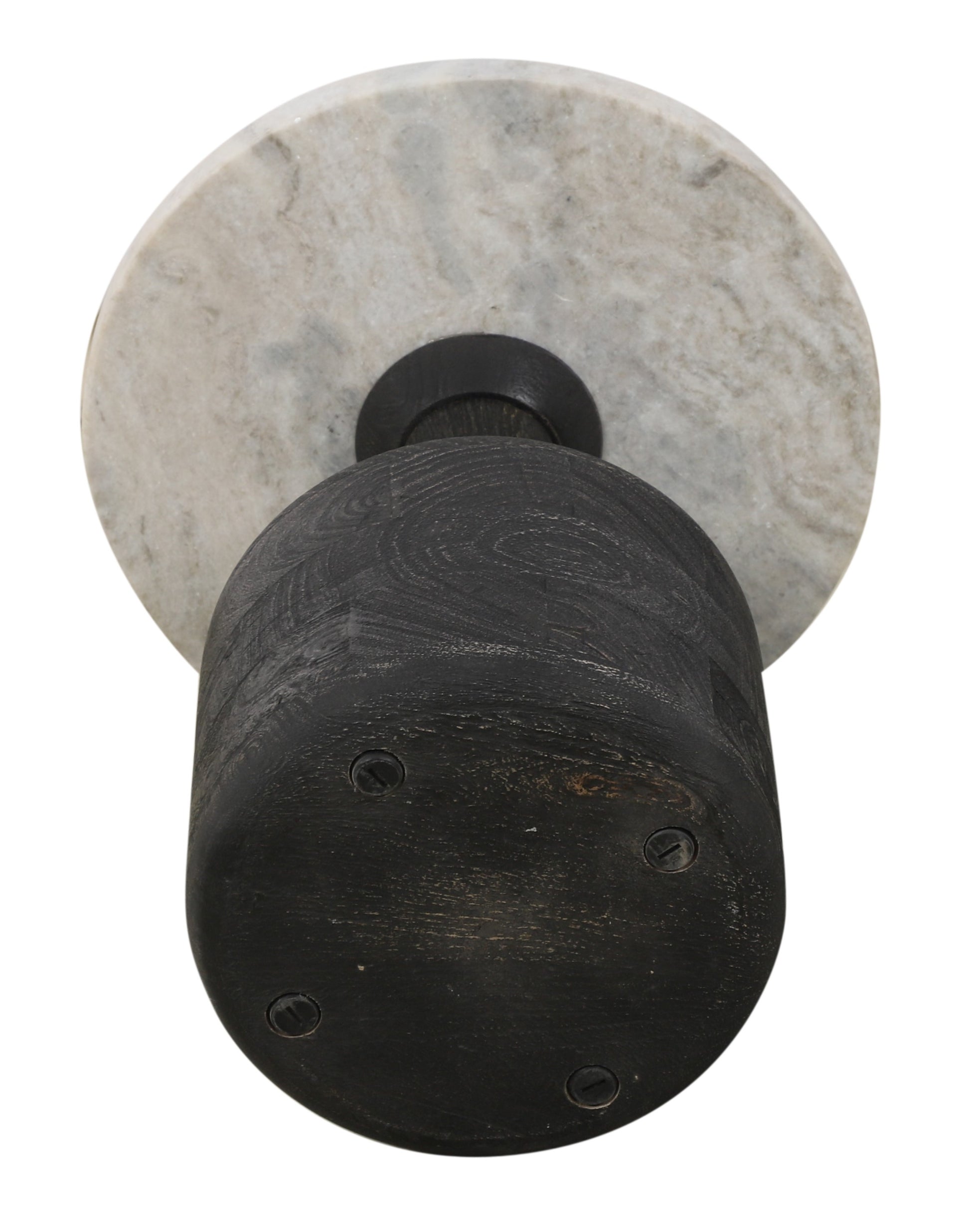 21" White and Black Distressed Marble and Solid Wood Round Pedestal End Table-End-Side Tables-DECOROLALA