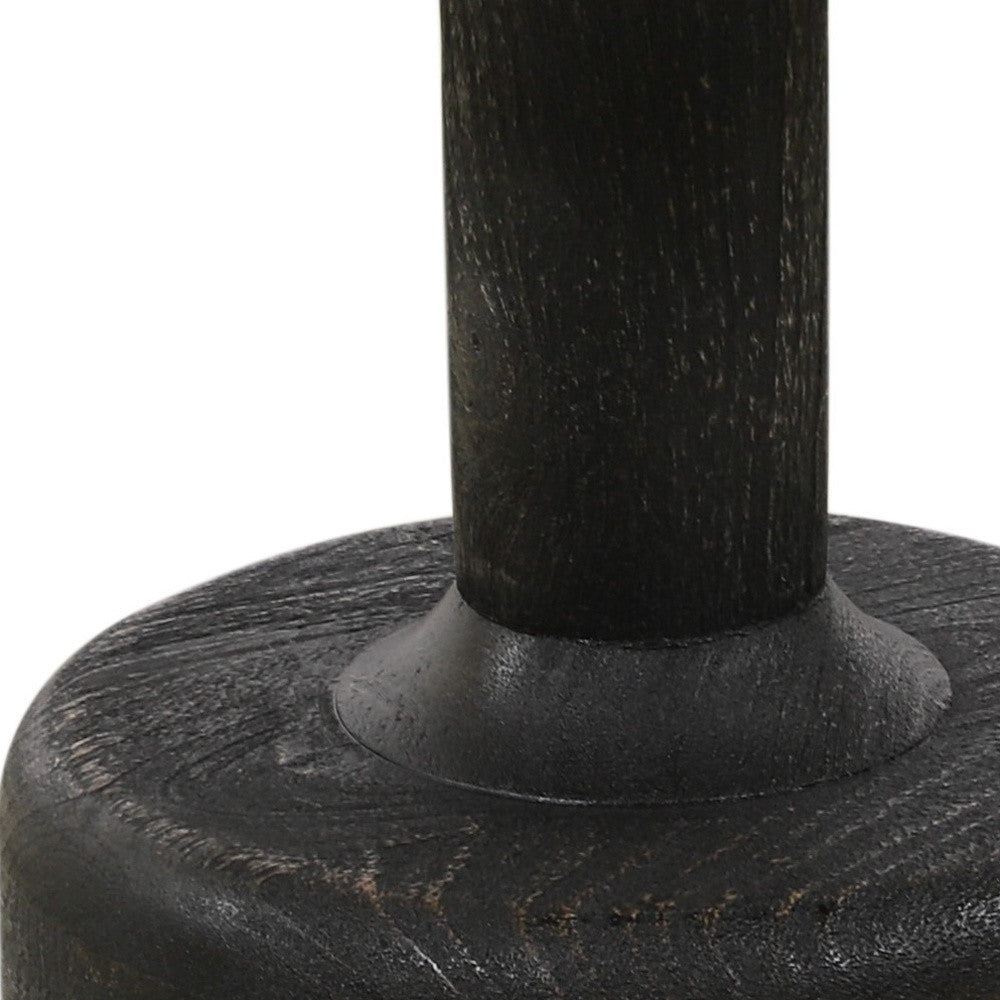 21" White and Black Distressed Marble and Solid Wood Round Pedestal End Table-End-Side Tables-DECOROLALA