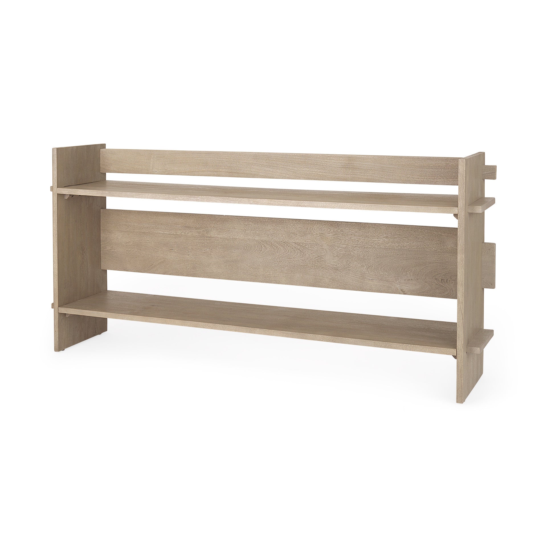 76" Light Gray Solid Wood Distressed Solid Console Table With Shelf-Console Tables-DECOROLALA