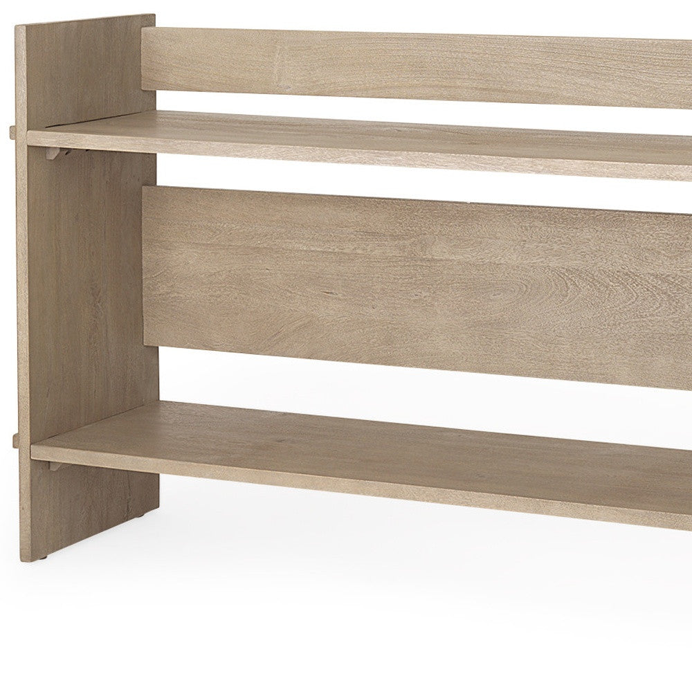 76" Light Gray Solid Wood Distressed Solid Console Table With Shelf-Console Tables-DECOROLALA