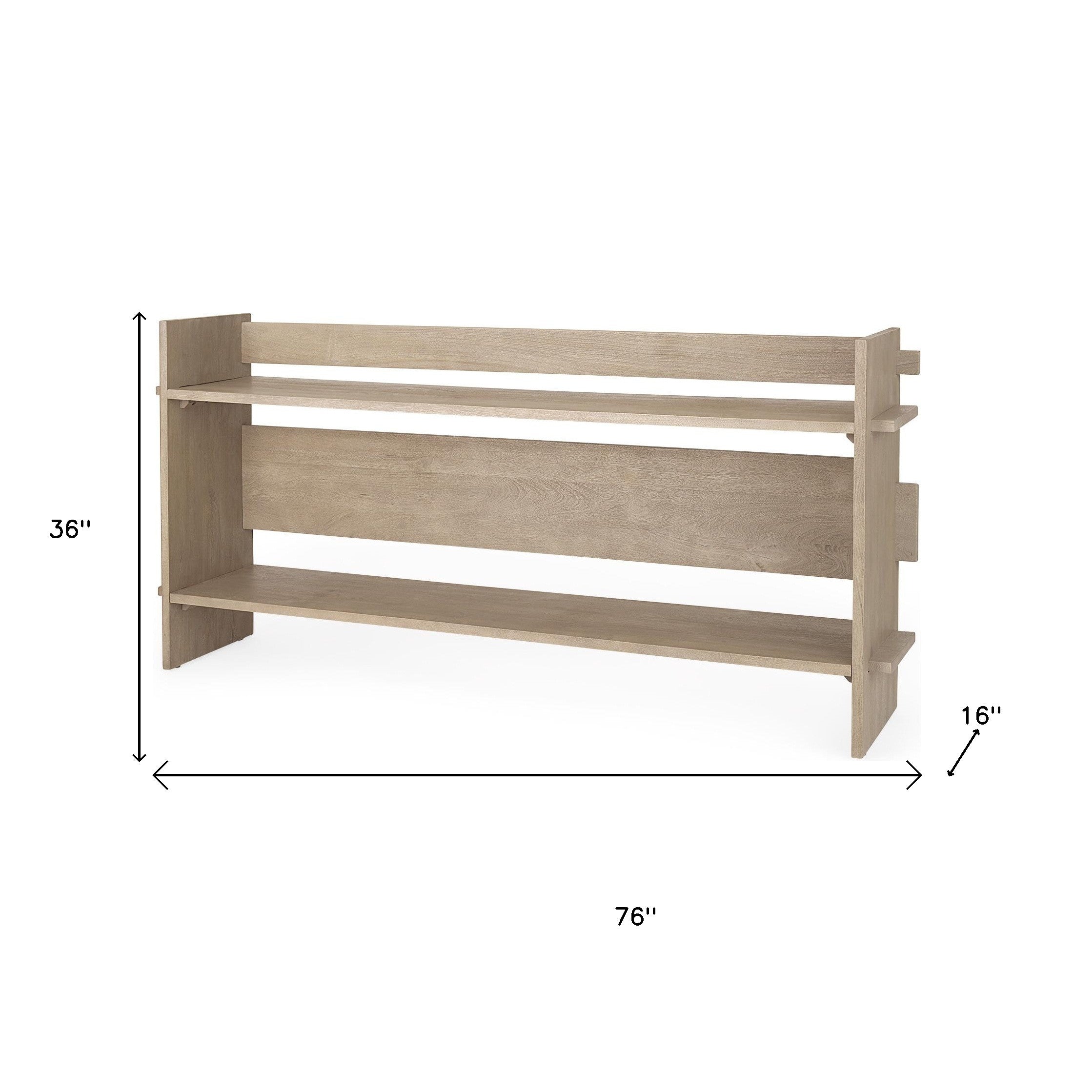 76" Light Gray Solid Wood Distressed Solid Console Table With Shelf-Console Tables-DECOROLALA