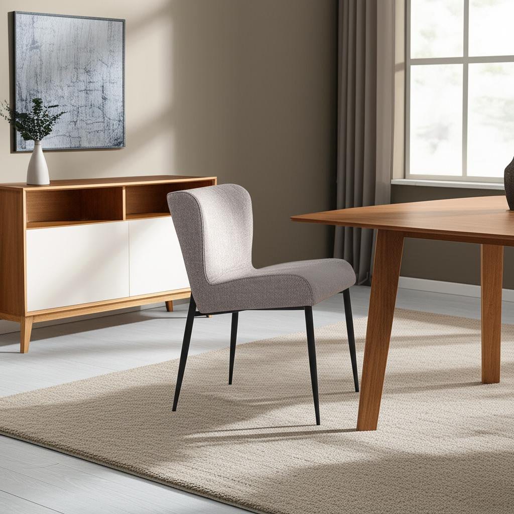 Gray and Black Upholstered Fabric And Metal Wing Back Dining Side Chair-Dining Chairs-DECOROLALA