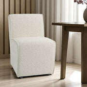 Cream Fully Upholstered Boucle Dining Side Chair With Wheels-Dining Chairs-DECOROLALA